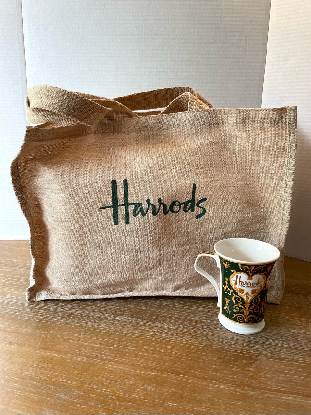 Harrods Jute Reusable Tote bag and Knightsbridge Fine Bone China Coffee Tea Mug